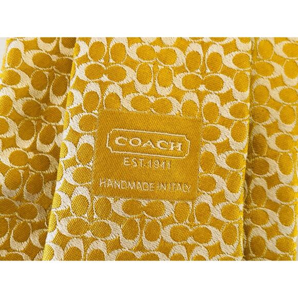 COACH Logo Design 100% Silk Yellow Gold Necktie Tie- Made in Italy - Picture 5 of 10
